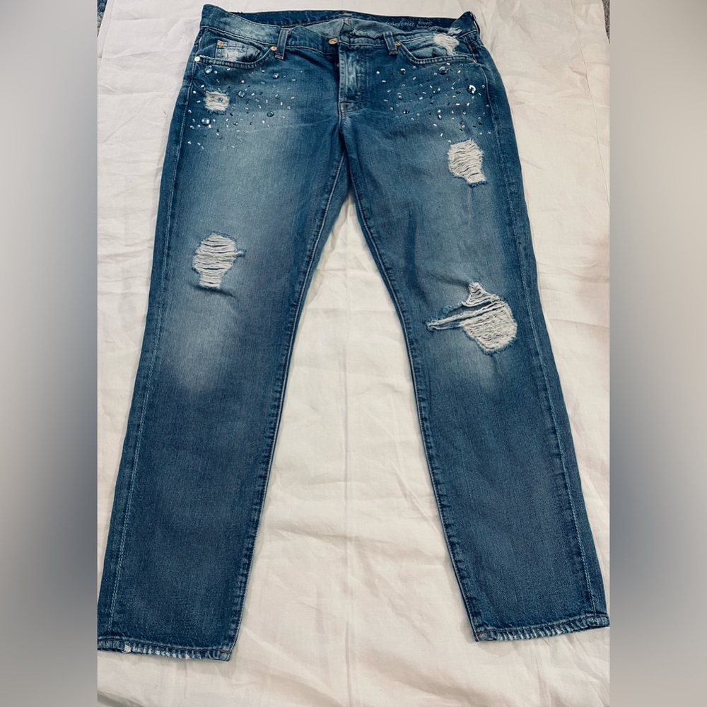 7 For All Man Kind Jeans, Distressed with Beaded Detail